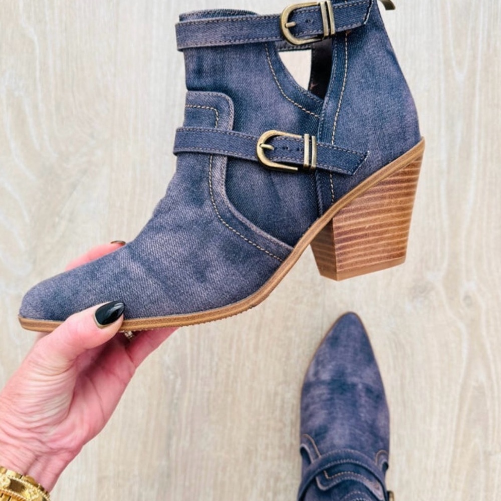 Corkeys Girls Night Washed Blue Denim Booties